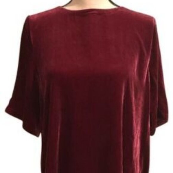Eileen Fisher Hibiscus Red Velvet Round Neck Tunic Short Dress